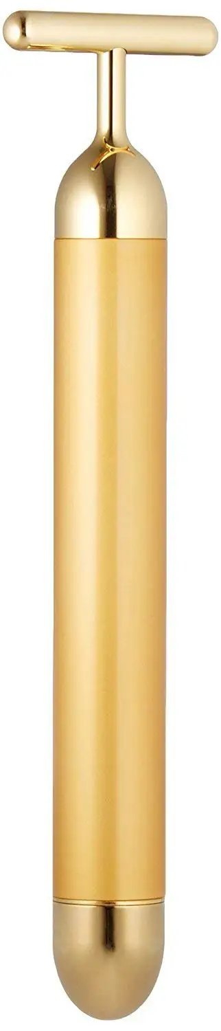 24K Gold Pulse Facial Massager T Shape Electric Face Massage Tool For Sensitive Skin Tightening Firming Lifting Anti Aging Skincare Gadget For Daily Use Battery Operated At Home Spa Vibe, gold T-shape