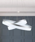 Two Ring LED Pendant Light With Adjustable Wires Dimmable Chandelier in modern silver finish