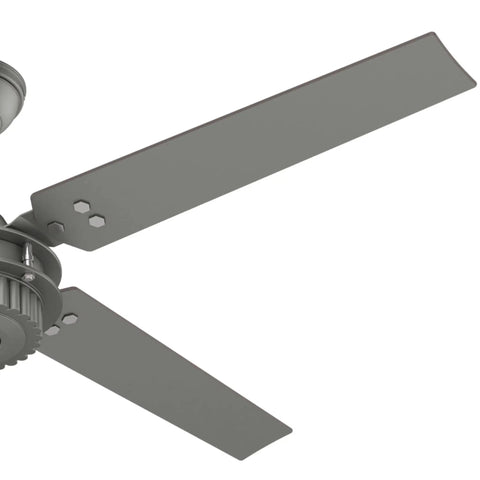 Side view of Big 54 Inch Matte Silver Ceiling Fan For Indoor And Outdoor Living With Reversible Walnut Blades And Ultra Quiet Whisper Wind Motor