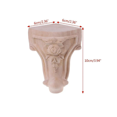 Four Pack Wooden Furniture Support Legs Replacement Feet for Sofa, Bed, Table, and Cabinet, right angle with floral design.