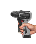 Hand holding Powerful Brushless Cordless Impact Drill With 16 Volt Battery And Metal Ratcheting Chuck for heavy lifting.