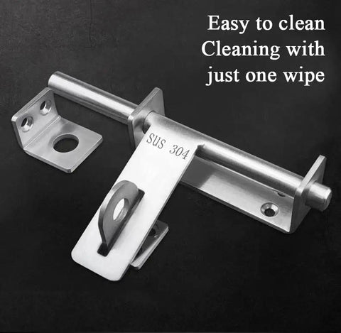 Heavy Duty Stainless Steel Sliding Door Bolt Gate Latch With Padlock Hole Works Both Ways For Left Right Swinging Doors, showing solid steel construction with easy clean design.