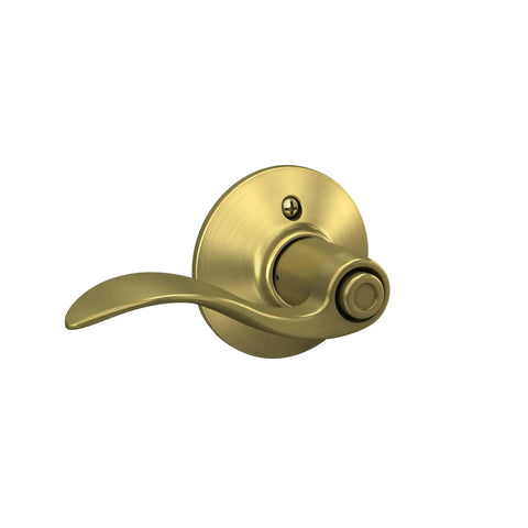 Accent Door Lever Privacy Lock for Bedroom and Bathroom in Satin Brass Finish, Easy Install With Self Aligning Screws, Push Button Inside Unlock