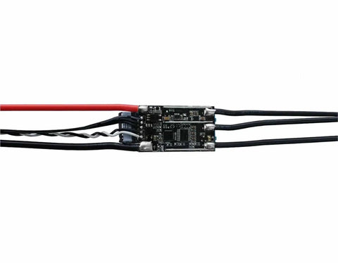 Beefy 24V DC Underwater Thruster Motor With Brushless 3 Phase ESC close-up showing wiring connections and electronic components.