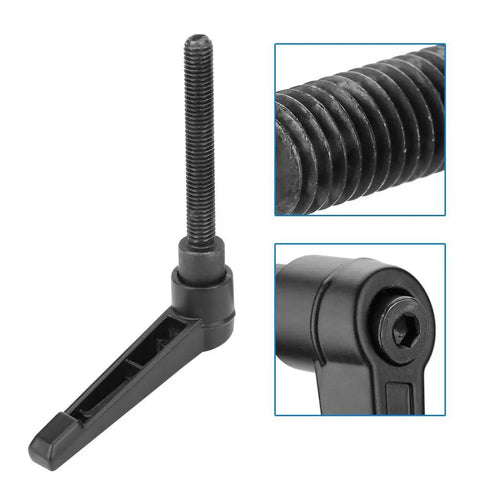 Four Pack M8 Male Thread Clamping Lever Handles Featuring Rock Solid Stainless Steel Construction With No Sweat Adjustment For Fast Machine Tweaks Black 70mm Finish, close-up of M8 lever with threaded stem.
