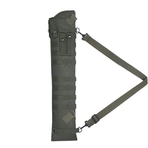 34 Inch Tactical Shotgun Scabbard And Rifle Holster For Shoulder Carry With Ambidextrous PALS Straps D Ring Mount Points And Green 600D Exterior