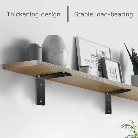 Legit Heavy Duty L Shape Shelf Brackets, Thickened Steel Wall Mount corner supports under wooden shelf with decor.
