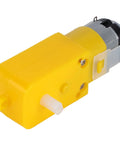 Geared motor module, side view, yellow ABS housing with white output shaft and side switch