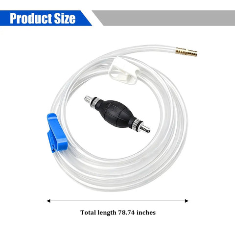 Heavy Duty Manual Car Gasoline Siphon Hose Pump With High Flow PVC Tube For Rapid Fuel And Water Transfer Portable Hand Pump components including a 78.74 inch clear tube.