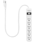 Six Outlet Surge Protector Power Strip With A 2 Ft Cord, 450 Joules Surge Protection, wall mount design, on off switch
