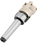 Side view of face end mill cutter with MT3 shank and beige FMB22 holder, APMT1604 carbide inserts