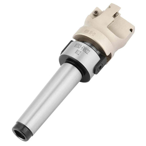 Side view of face end mill cutter with MT3 shank and beige FMB22 holder, APMT1604 carbide inserts