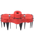 Four Tooth Rotary Cultivator Tool With Weeding Wheel Attachment And Manganese Steel Blades, red base view