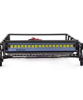 Premium 1/12 Scale Metal Luggage Carrier Roof Rack With Bright Light showing front view with LED lights for RC crawlers.