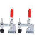Two Pack Vertical Toggle Clamp Set With 50kg Holding Capacity, M5 Screw, 82mm Tall, Galvanized Iron Arrow Storage Case, Perfect For Woodworking, Welding, Drill Table Fixtures, red handles