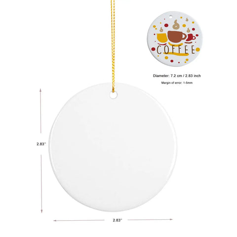 Bulk Pack Of 12 Sublimation Ceramic Ornaments 2.83 Inch Round White Gloss Finish Blank Hanging Ornaments