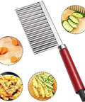 Haofy potato crinkle-cut slicer with stainless steel blade and red handle; for potatoes, carrots, cucumbers
