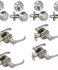 Vail Front Door Entry Lever Lockset And Single Cylinder Deadbolt Set Satin Nickel Four Pack Keyed Alike Adjustable Backset