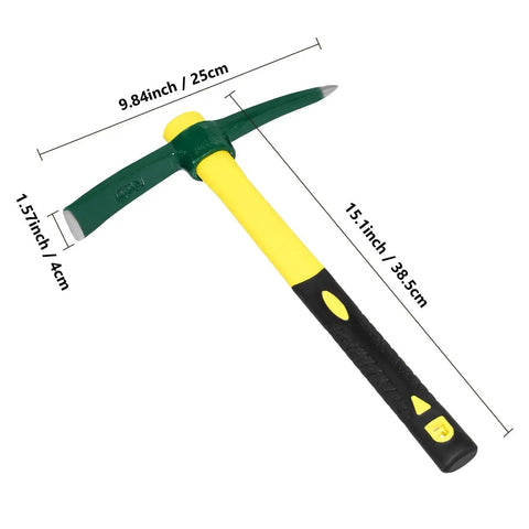 Drop Forged 15 Inch One Piece Adze Pick Garden Tool For Weeding And Digging, 1.4Lb Pick Axe With Plastic Coated Fiberglass Handle