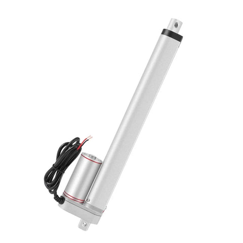 Beefy Heavy Duty 250mm Stroke 750N Electric Linear Actuator with 24V DC motor in silver, shown with built-in limit switch and remote control.