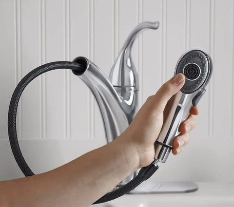 Sink Hose Kit For Kitchen Faucets With Flexible Sidespray Hose Replacement in use by hand