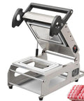 Rock Solid Semi Automatic Tray Food Sealer For Restaurants Kickin Manual Lunchbox Packaging Machine Pro Grade Commercial Meal Sealing Gear that locks in freshness, stainless steel design.