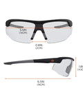 Skullerz Skoll Safety Glasses Matte Black Frame With Anti Fog Clear Lenses dimensions illustration front and side view