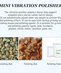 Image of mini vibration polisher with abrasive media; Heavy Duty Vibratory Tumbler Bowl For Metal Polishing And Finishing, High Frequency Vibration Polisher Delivers Smooth, Uniform Shine And Fast, Efficient Parts Finishing For DIYers And Pros In The Shop shown with polishing stones and paste.