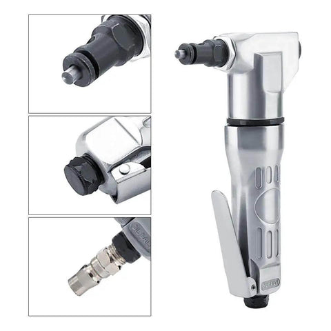Air Nibbler Metal Cutter Drill Attachment 2800 RPM Shears Tool with close-up views, lightweight alloy construction, for automotive sheet metal work.