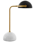 Bronze And White Marble Table Lamp With Half-Dome Faux Marble Base And Matte Black Metal Shade, Modern Accent Lamp For Living Room Or Bedroom