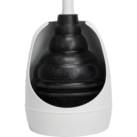 Top Tier Beehive Styled Toilet Plunger With Durable Fifteen Inch Grip And Six Inch Rubber Suction Cup ships with wall rack for easy storage.