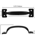 Top and side view of a handle from the Wood Gate Hardware Set Heavy Duty 6 Inch Tee Hinge And Pull Kit with measurements in black