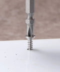 Close-up of Hella Durable 100 Piece Size 12 By One And One Half Inch Sheet Metal Screws 410 Stainless Steel Flat Head being driven.