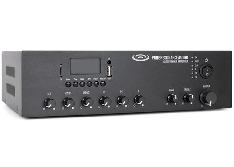 Front view of 60W 7 Channel Bluetooth Mixer Amplifier With USB TF Card Remote Control XLR And 1/4 TS And RCA Inputs 70V 100V.