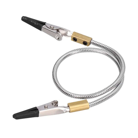 Adjustable Dual Clip Soldering And Welding Third Hand Tool with flexible alloy steel arms and rubber-tipped clips for DIY electronics repair.