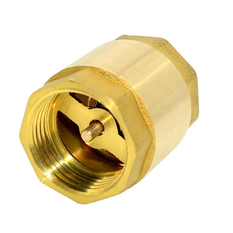 Front view of brass female-threaded check valve with spring-loaded mechanism, 1 inch (DN25)