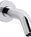 Stillness Shower Arm And Flange, Polished Chrome, 7-1/2 Inch Reach, 1/2 Inch NPT, Wall Mount Fixture For Showerheads, Sleek Modern Bath Accessory Upgrade Dope, side view