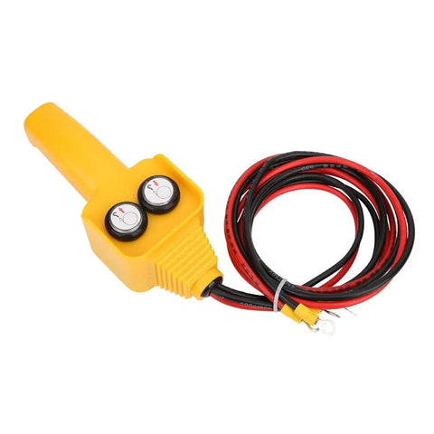 Super Heavy Duty Electric Winch Rated For 4500 Lbs With 12 Volt Power Setup remote control with buttons and wires.