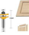 Pro Grade 3 Piece Router Bit Set With Half Inch Shank for Cabinet Doors, showing 1/2 inch size and woodworking profile in action