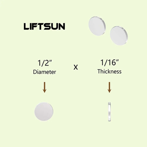 Front and side view of 60 Pack N52 Neodymium Disc Magnets 0.5 Inch Diameter, 0.0625 Inch Thick Beefy And Ultra Strong Rare Earth Magnets