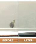 Before and after using Appliance Touch Up Paint For Stoves Microwaves And Fridges Black Epoxy Repair showing scratch repair
