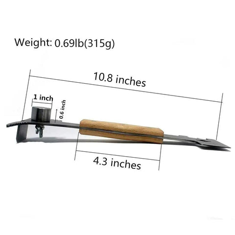 Side view of 7 in 1 Beekeeping Tool With Wooden Handle The Ultimate Go To Bee Hive Scraper J Hook Frame Lifter And More For Pros Built Tough
