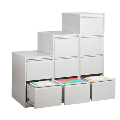 Modern Minimalist Four Drawer File Cabinet In Durable Metal Design For Home Or Office, Sleek Iron Storage solution with open drawers