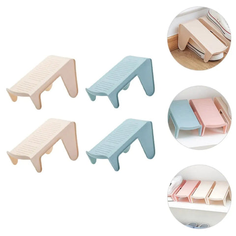 Hella Solid Double Layer Shoe Slot Organizer Rack With Non Slip Grip Base For Sneakers And Everyday Kicks To Keep Your Closets Stacked And Floors Crisp Today, showing pink and blue designs.