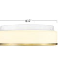 12 Inch Modern LED Flush Mount Ceiling Light With Frosted Glass Shade In Brass Finish 3000K Warm White Dimmable 18W Low Profile