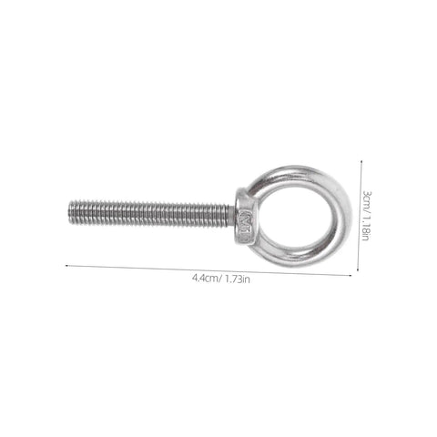 Top Shelf Stainless Steel Eye Bolts M10x60 With Heavy Duty Nuts And Washers Built Tough For Machinery Lifting Secure Rigging And Extreme Load Hardware Kit, M10 stainless steel eye bolt dimensioned 4.4cm by 3cm.