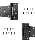 Heavy Duty Black Iron Hinges For Outdoor Barn Shed And Fence Gate Wood Doors 4.5 Inch with screws for installation.