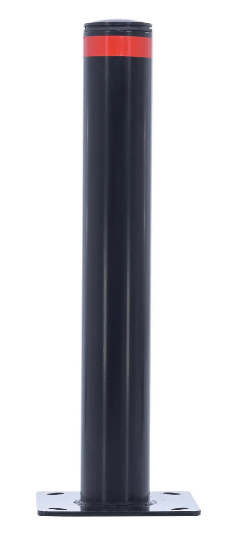 Badass 24 Inch Steel Garage Safety Bollard Wall Defender Pipe Guard, matte black finish, side view with mounting base.