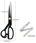 Pro Grade Fabric And Garment Sewing Scissors 10 Inch Heavy Duty Tailor Shears Cuts Like A Boss With Precision, Sharp High Carbon Steel, Durable For Quilting Garments And Home Textiles. with 60-inch tape measure