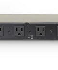 Dope 1U Rack Mount Power Conditioner With Knockout Surge Protection And Slick Noise Filtering Featuring Dual Front Pull Out LED Lights Plus Fast Read Voltage Monitor Display For Tight Audio Gear Setup, showing back panel with power outlets.